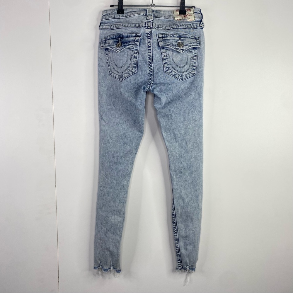 True Religion Size 27 Super Skinny Light Wash Jeans Pants Raw Hem Distressed